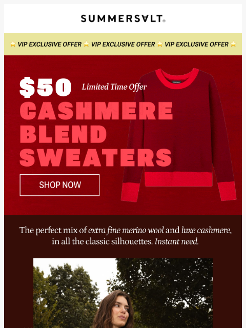 summersalt newsletter: Cashmere Blends For $50 👀