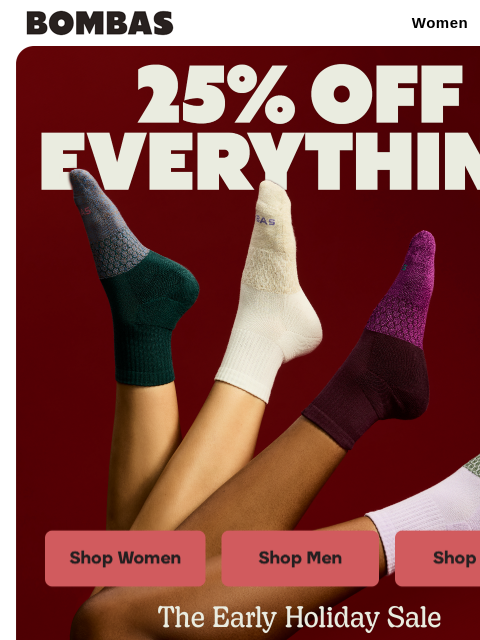 bombas newsletter: 3 Days Left: 25% Off Everything