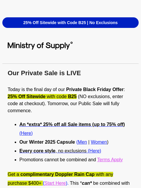 ministryofsupply newsletter: SITEWIDE Private Sale Event is HERE