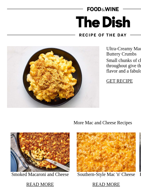 foodandwine newsletter: Macaroni and Cheese With Buttery Crumbs