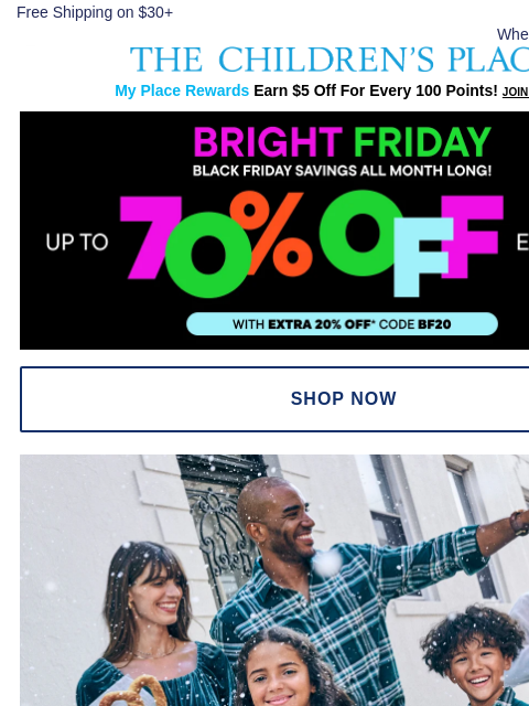 childrensplace newsletter: Up to 60% off Matching Family Fits in Holiday Gree...