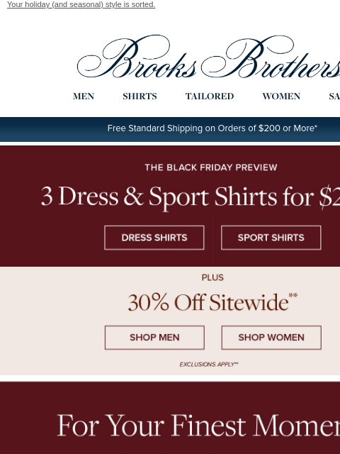 brooksbrothers newsletter: 3 shirts for $229 + 30% off each