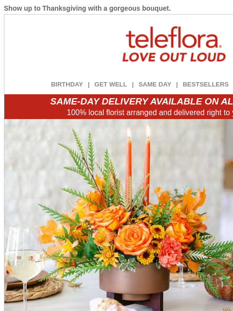 teleflora newsletter: 20% Off Thanksgiving Bouquets 💐