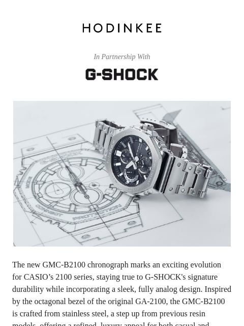 Hodinkee.com In Partnership With The new GMC-B2100 chronograph marks an exciting evolution for CASIO's 2100 series, staying true to G-SHOCK's signature durability while incorporating a sleek,