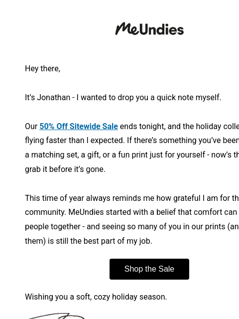 meundies newsletter: From the Founder: 50% Off Ends Tonight