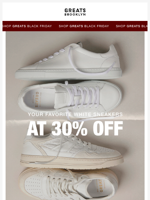 greatsbrand newsletter: White sneakers, 30% off