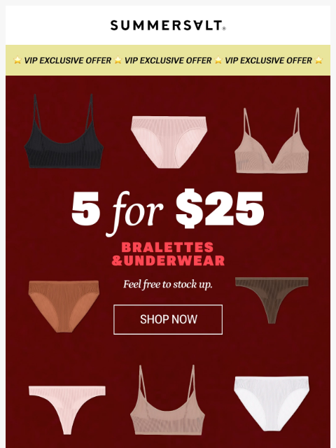 summersalt newsletter: It's ON: $5 Bralettes & Underwear