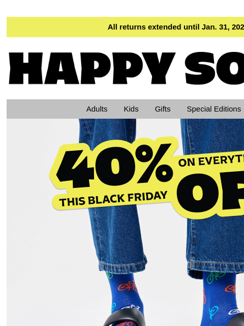 happysocks newsletter: 40% Off Sports, Vehicle prints, and Everything Els...
