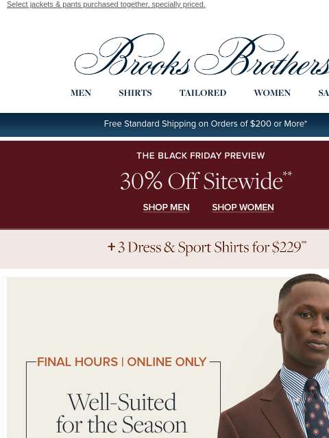 brooksbrothers newsletter: Final hours: $398 suits
