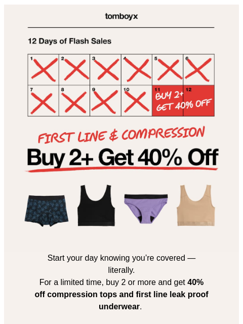 tomboyx newsletter: Flash Sale: Buy 2+ Get 40% Off