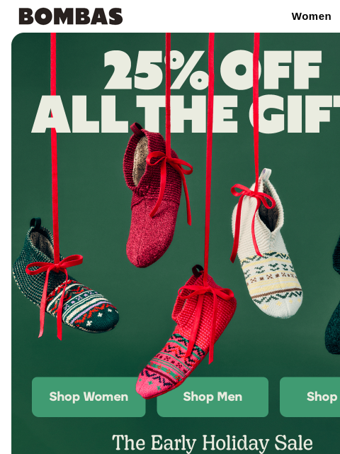 bombas newsletter: Early Holiday Sale: 25% Off Gifts for Everyone