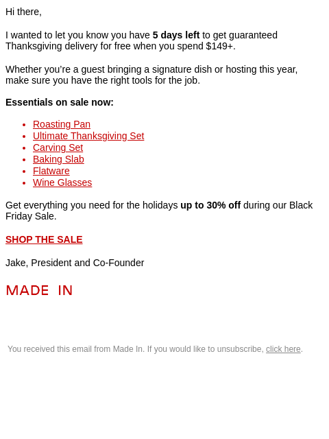 madeincookware newsletter: 📦 5 Days Left For Free Thanksgiving Delivery
