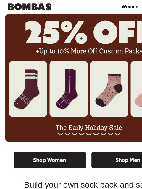 bombas newsletter: Save 25% (Plus Up to 10% More With Custom Packs)
