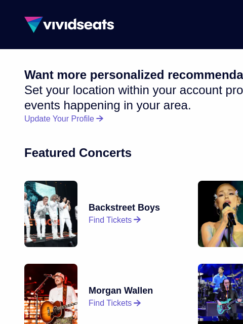 vividseats newsletter: Your National Ticket Update