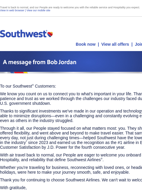 southwest newsletter: You Can Count on Southwest.