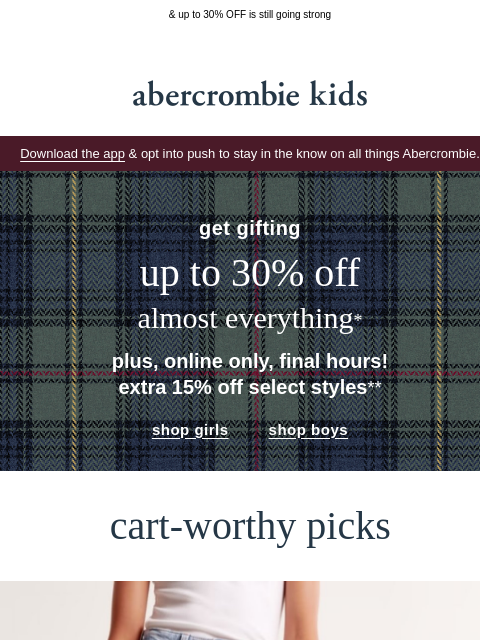abercrombie newsletter: this is it! extra 15% OFF ends soon