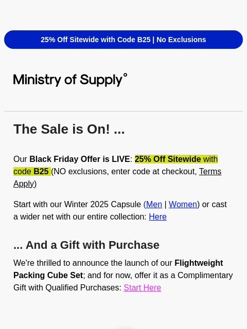 ministryofsupply newsletter: BLACK FRIDAY LAUNCH (and gift)