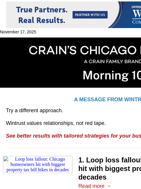crainalerts newsletter: Chicago's highest property tax hike in decades