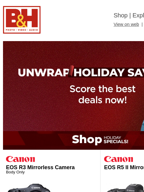 bhphotovideo newsletter: Unwrap Holiday Savings & Expert Picks for 2025