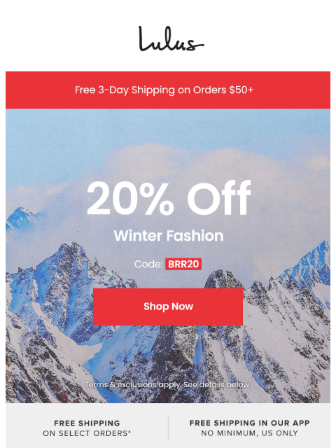 Just a few hours left for 20% off 100s of winter fashion favorites, plus free 3-day shipping on $50+! xoxo Lulus ͏ ͏ ͏ ͏ ͏ ͏ ͏ ͏ ͏ ͏ ͏ ͏ ͏ ͏ ͏ ͏ ͏ ͏ ͏ ͏ ͏ ͏ ͏ ͏ ͏ ͏ ͏ ͏ ͏ ͏ ͏ ͏ ͏ ͏ ͏ ͏ ͏ ͏ ͏ ͏ ͏ ͏ ͏ ͏