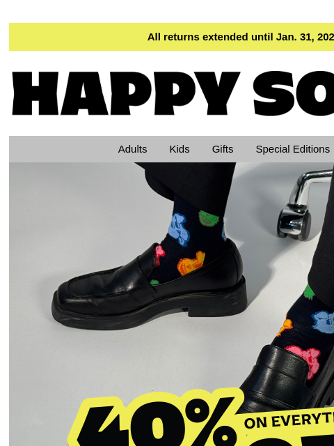 happysocks newsletter: 40% Off Animal prints and Everything Else
