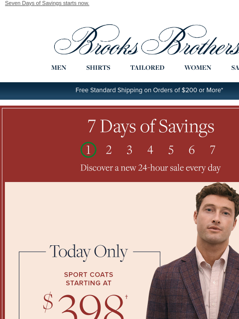 brooksbrothers newsletter: Today ONLY: $398 sport coats