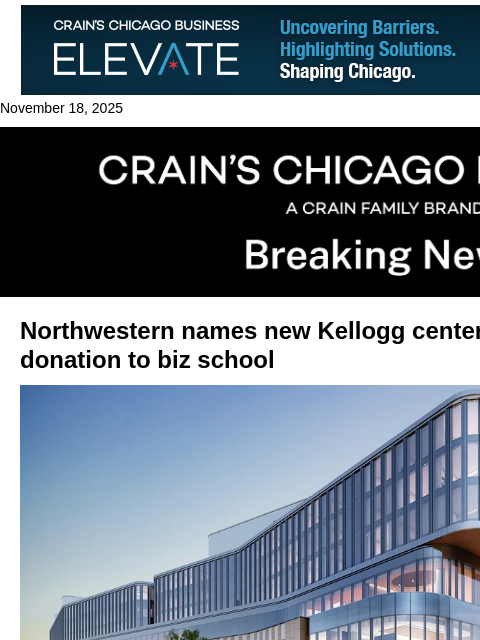 crainalerts newsletter: Northwestern names new Kellogg center