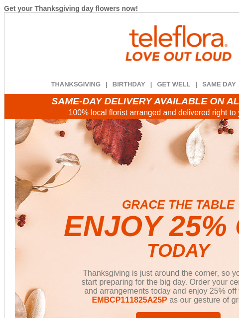 teleflora newsletter: Grace the Table 🦃 25% Off Now
