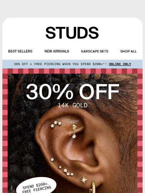 studs newsletter: 30% OFF – Our Best Solid Gold Styles 🌟