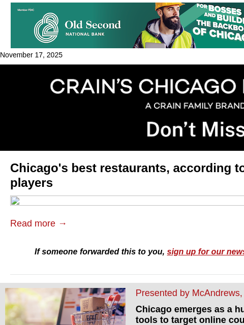 crainalerts newsletter: Where Chicago's power players dine