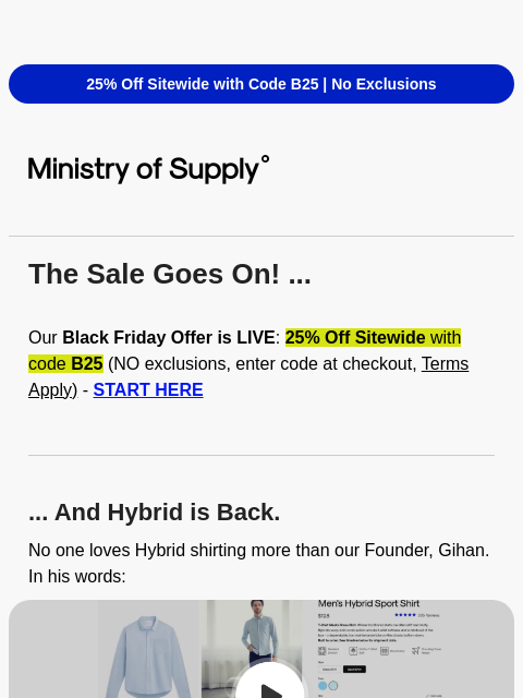 ministryofsupply newsletter: Launching Hybrid (AND SALE GOES ON!)