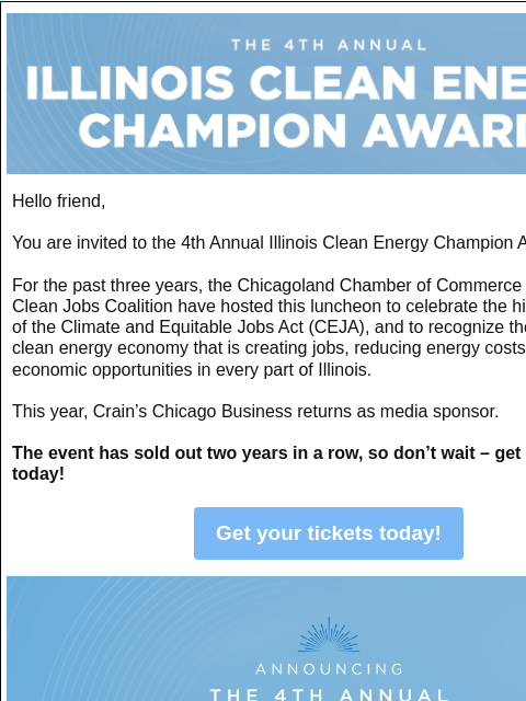 crainpartners newsletter: Event Invite: Clean Energy Champion Awards