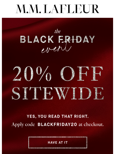 mmlafleur newsletter: BLACK FRIDAY: 20% Off Sitewide Starts Now