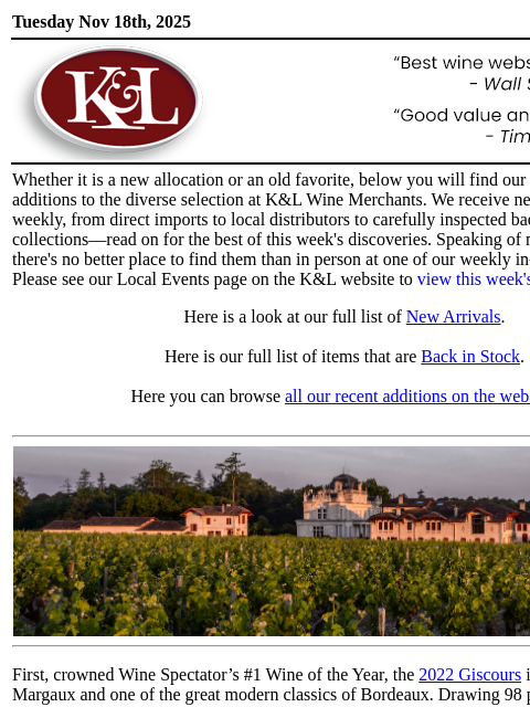 klwines newsletter: The Latest from K&L: New Adds and Back In Stock