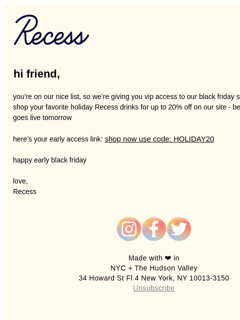 takearecess newsletter: early black friday access