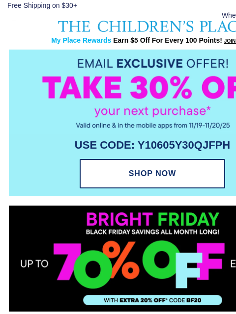 childrensplace newsletter: Gift shopping? Exclusive 30% OFF Ends *Tomorrow* �...