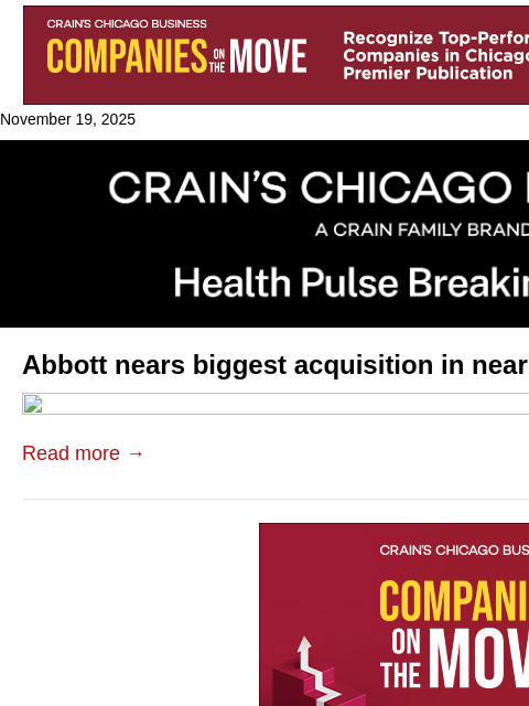 crainalerts newsletter: Abbott nears deal for Exact Sciences