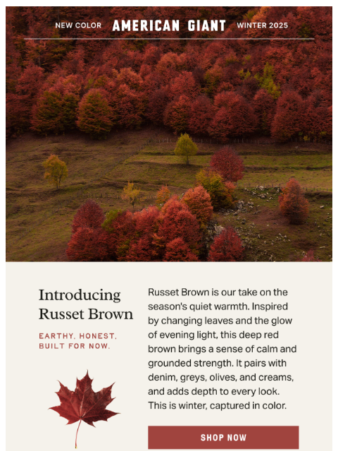 american-giant newsletter: This Season's Newest Color, Russet Brown 🍂