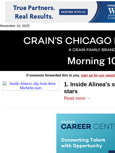 crainalerts newsletter: How Alinea lost a Michelin star