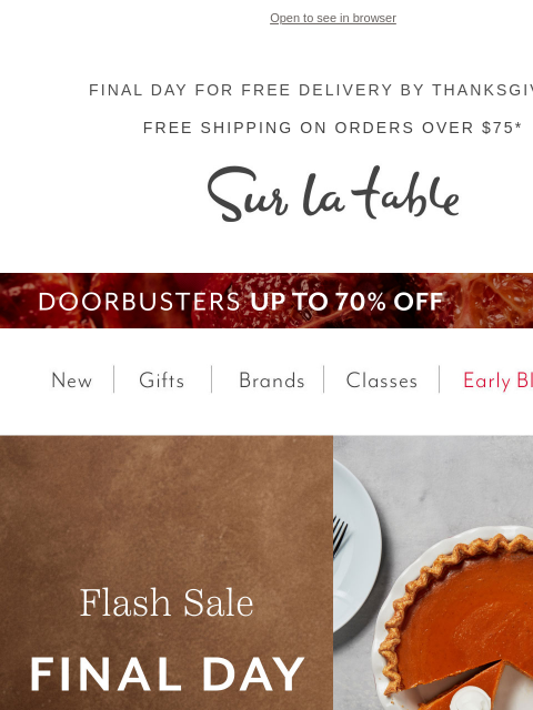 surlatable newsletter: Final day for free shipping by Thanksgiving.