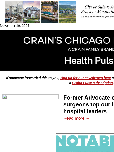crainalerts newsletter: Chicago's highest-paid hospital execs, doctors