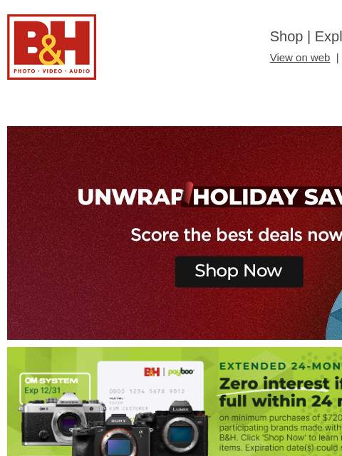 bhphotovideo newsletter: Holiday Picks: The Best Cameras and Lenses for Eve...