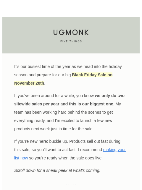 ugmonk newsletter: 5 things I'm digging – November edition