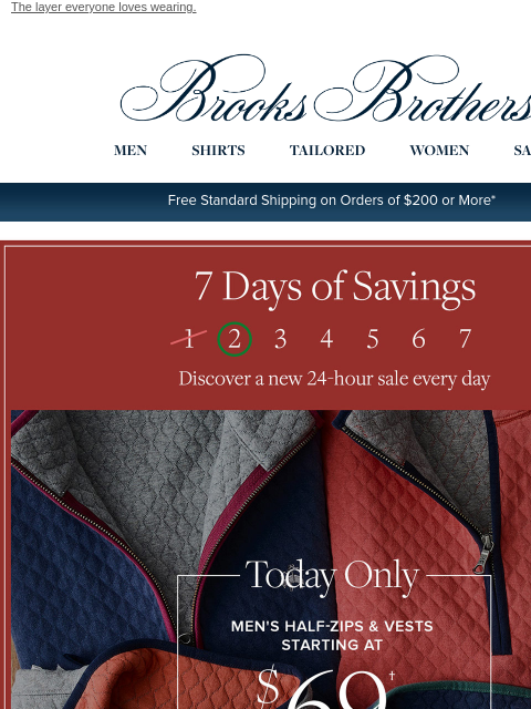 brooksbrothers newsletter: Today ONLY: Half-zips & vest starting at $69