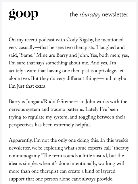 goop newsletter: the Thursday newsletter