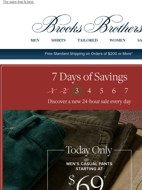 brooksbrothers newsletter: Today ONLY: Men’s casual pants, $69