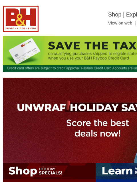 bhphotovideo newsletter: New Deals Starting Today & 10 Recommended Tripods!