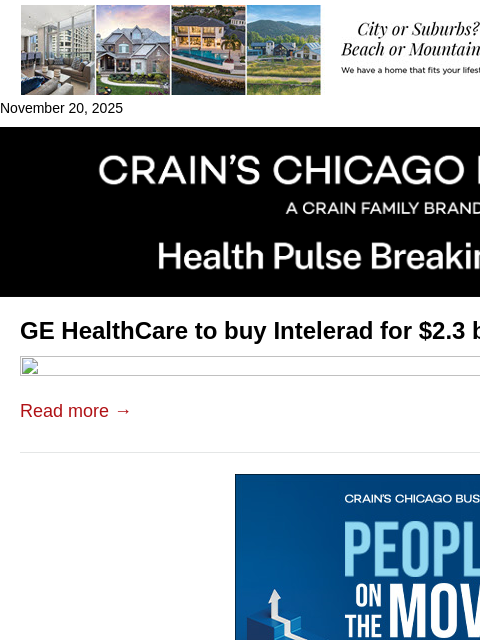 crainalerts newsletter: GE HealthCare makes $2.3B deal for Intelerad