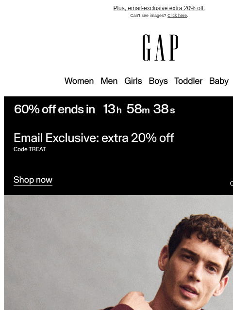 gap newsletter: 60% off outerwear disappears tonight