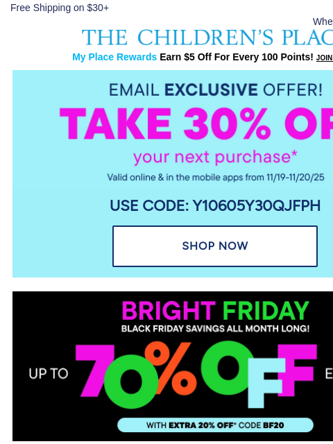 childrensplace newsletter: 30% OFF Exclusive Coupon expires *tomorrow* (!!!)